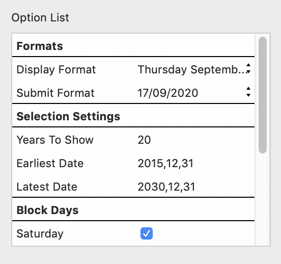 Contact Form: Calendar Options